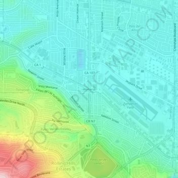 Carte topographique Walteria, altitude, relief