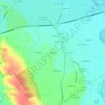 Carte topographique Les Joncs, altitude, relief