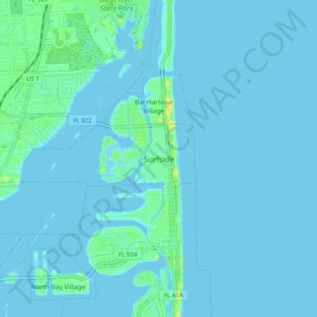 Carte topographique Surfside, altitude, relief