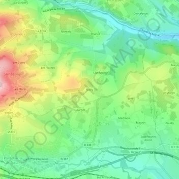 Carte topographique Noilly, altitude, relief