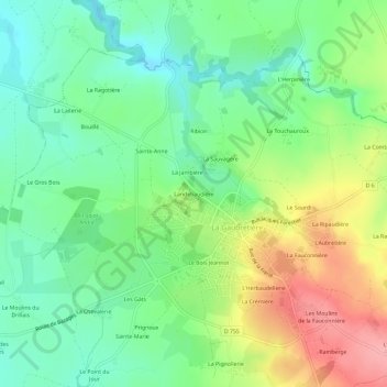Carte topographique Landebaudière, altitude, relief