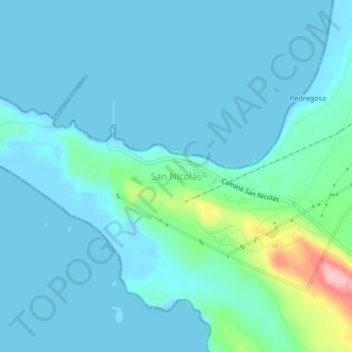 Carte topographique San Nicolás, altitude, relief