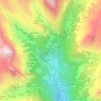 Carte topographique Fiery, altitude, relief