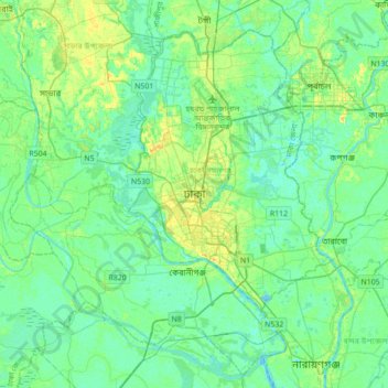 Carte topographique Dacca, altitude, relief