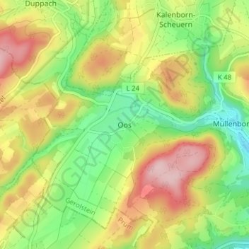 Carte topographique Oos, altitude, relief