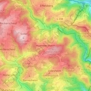 Carte topographique Hummerzheim, altitude, relief