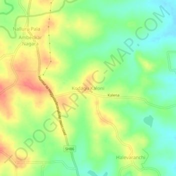 Carte topographique Kodagu Kaloni, altitude, relief