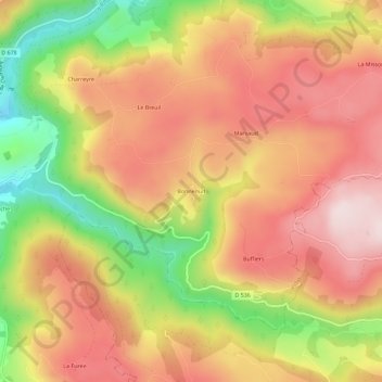 Carte topographique Bonnenuit, altitude, relief