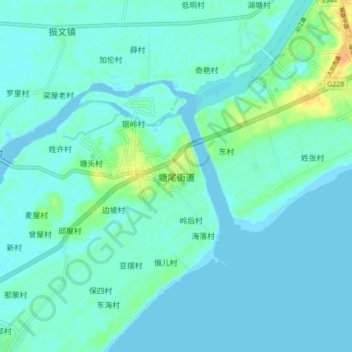Carte topographique 塘尾街道, altitude, relief