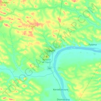 Carte topographique Siguiri, altitude, relief