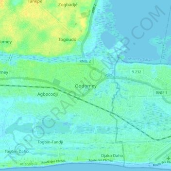 Carte topographique Godomey, altitude, relief
