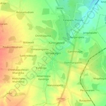 Carte topographique Venkatagiri, altitude, relief