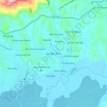 Carte topographique Campo Bom, altitude, relief