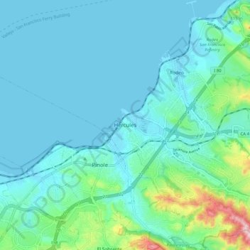 Carte topographique Hercules, altitude, relief
