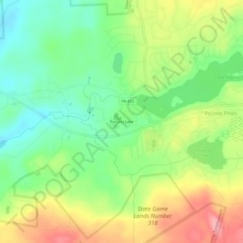 Carte topographique Pocono Lake, altitude, relief