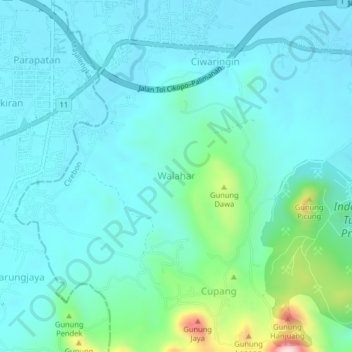 Carte topographique Walahar, altitude, relief