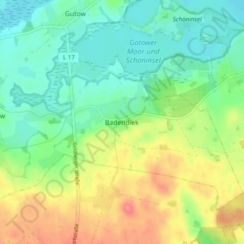 Carte topographique Badendiek, altitude, relief
