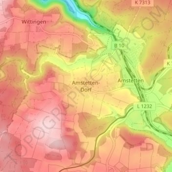 Carte topographique Amstetten-Dorf, altitude, relief