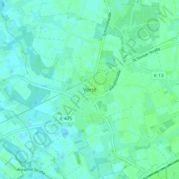 Carte topographique Vorst, altitude, relief