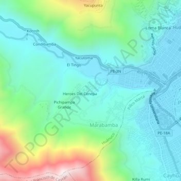 Carte topographique Pilcomozo, altitude, relief
