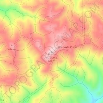 Carte topographique Alcaria do Cume, altitude, relief