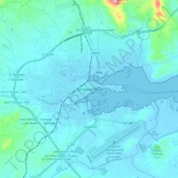 Carte topographique Olbia, altitude, relief