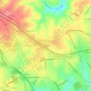 Carte topographique Ardmore, altitude, relief