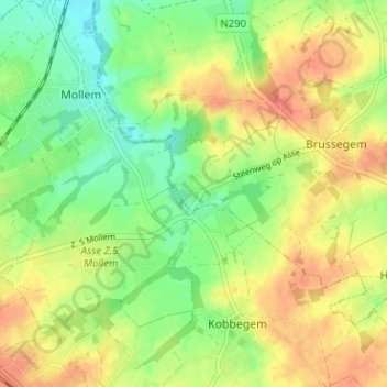 Carte topographique Bollebeek, altitude, relief