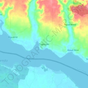 Carte topographique Tiapoum, altitude, relief