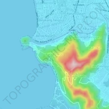 Carte topographique Batang Arau, altitude, relief