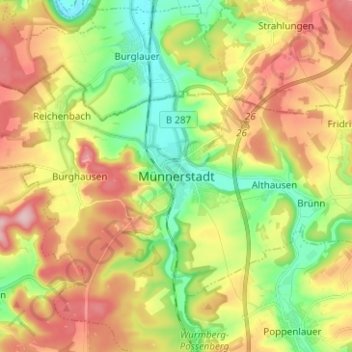 Carte topographique Münnerstadt, altitude, relief