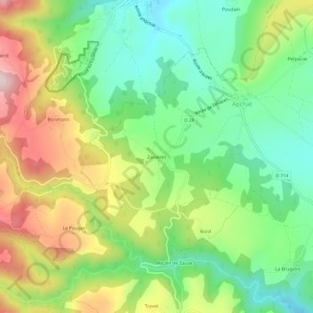 Carte topographique Zanières, altitude, relief