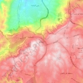 Carte topographique Sweileh, altitude, relief