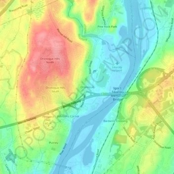 Carte topographique Oronoque, altitude, relief