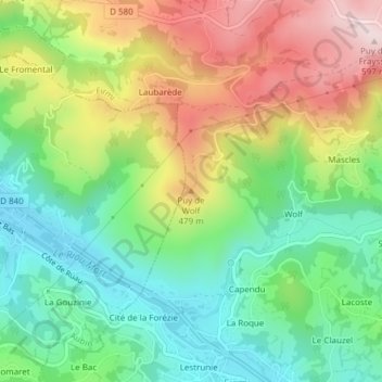 Carte topographique Puy de Wolf, altitude, relief