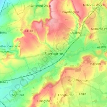 Carte topographique Sherborne, altitude, relief