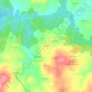 Carte topographique Alvidrón, altitude, relief