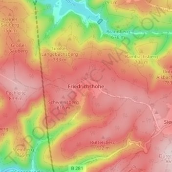 Carte topographique Friedrichshöhe, altitude, relief