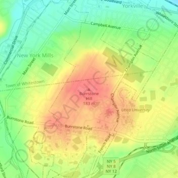 Carte topographique Burrstone Hill, altitude, relief