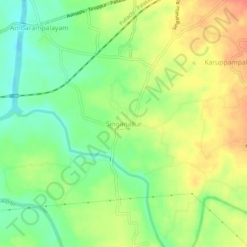 Carte topographique Singanallur, altitude, relief