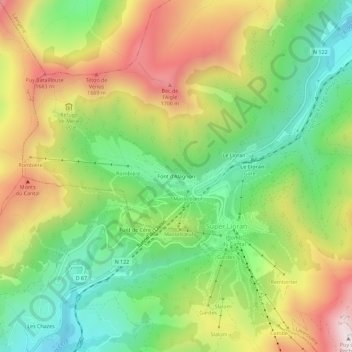 Carte topographique Font d'Alagnon, altitude, relief