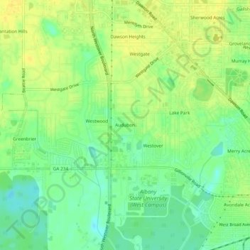 Carte topographique Audubon, altitude, relief