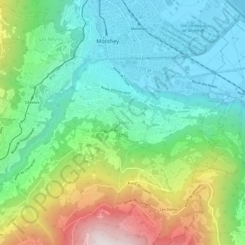 Carte topographique Choëx, altitude, relief