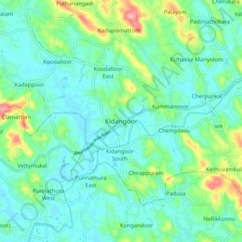 Carte topographique Kidangoor, altitude, relief