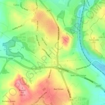 Carte topographique Talke Pits, altitude, relief