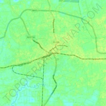 Carte topographique Tinsukia, altitude, relief