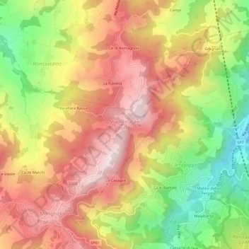 Carte topographique Madonna dei Boschi, altitude, relief