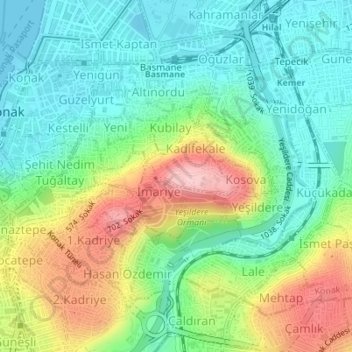 Carte topographique Kadifekale, altitude, relief