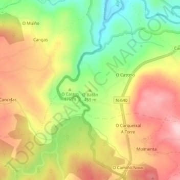 Carte topographique O Batán, altitude, relief