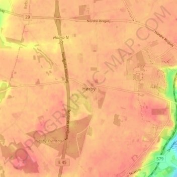 Carte topographique Hørby, altitude, relief